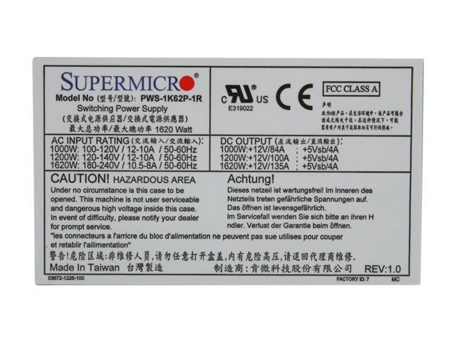 SuperMicro PWS-1K62P-1R 1620W Server Power Supply Module