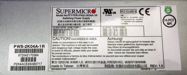 Supermicro PWS-2K04A-1R Power Supply - AC-DC 2000W Titanium Level Redundancy 1U PMBus 1.2