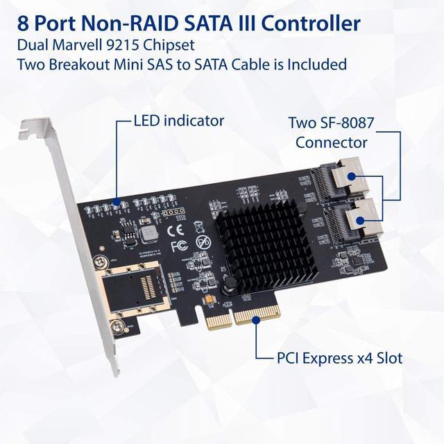 Syba 8 Port SATA III Non-RAID PCI-e X4 Expansion Card Supports FreeNAS And ZFS RAID - Includes Mini SAS To SATA Breack Out Cables (SI-PEX40137)