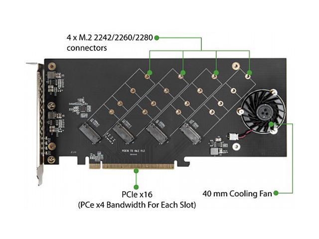 SYBA SI-PEX40162 PCI-Express 4.0 X16 PCI-Express Quad M.2 PCIe 4.0 X4 PCIe X16 Expansion Card Intel VROC And AMD Ryzen Threadripper NVMe Raid
