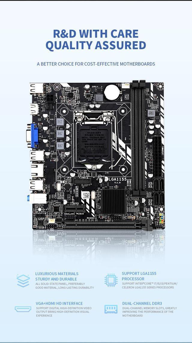 Taifast SATA Desktop Motherboard Dual Channels Ethernet For DDR3 Ram Stock H61M LGA 1155 Quality Assured PC GPU M-ATX Motherboard