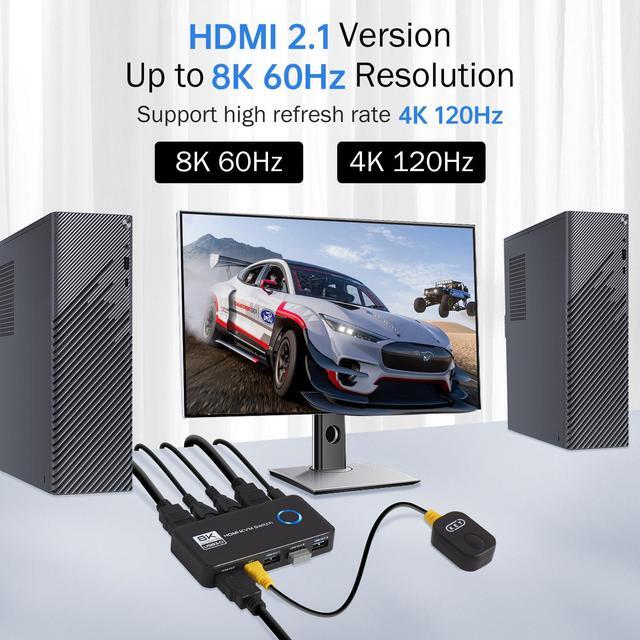 TCNEWCL 8K HDMI KVM Switch 8K 60Hz 4K 120Hz KVM For 2 Computer Share 1 Monitor 3 USB 3.0 Devices Included 2 HDMI Cables And 2 USB Cables