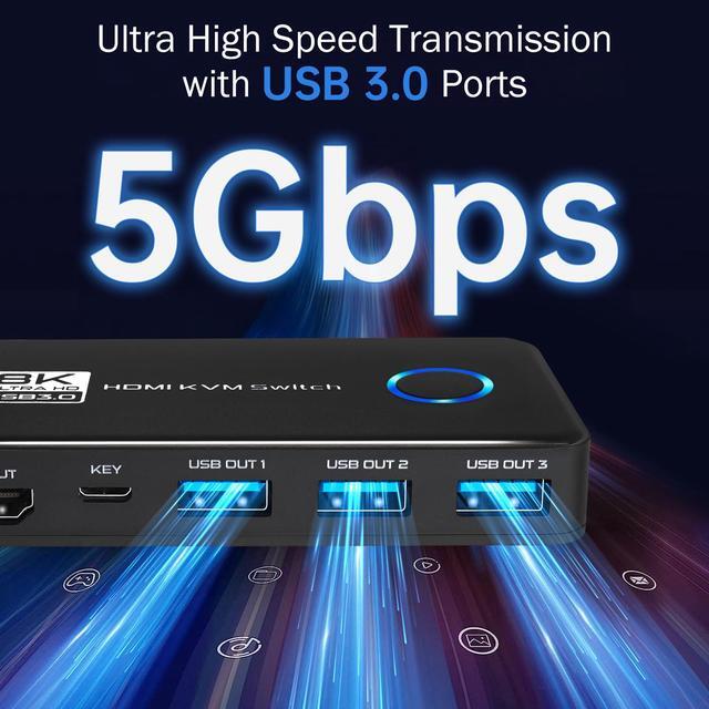 TCNEWCL 8K HDMI KVM Switch 8K 60Hz 4K 120Hz KVM For 2 Computer Share 1 Monitor 3 USB 3.0 Devices Included 2 HDMI Cables And 2 USB Cables