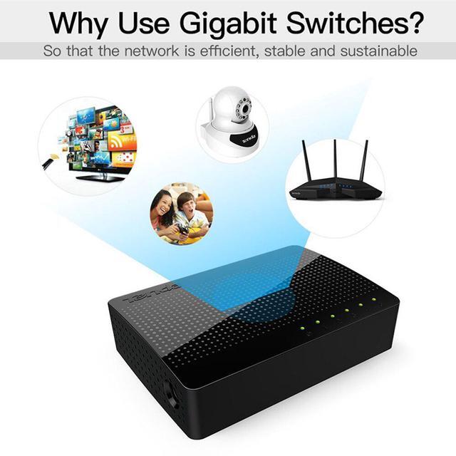 Tenda 5 Port Gigabit Ethernet Network Switch - Ethernet Splitter Plug & Play Fanless Sturdy Metal W/ Shielded Ports Traffic Optimization Unmanaged Limited Lifetime Protection(SG105M)