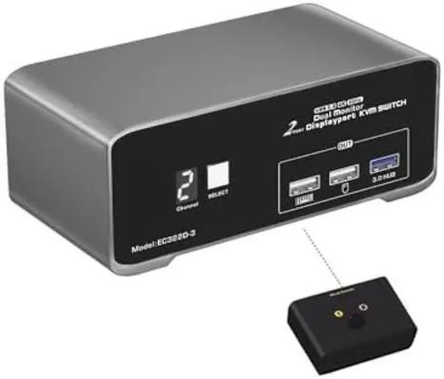 Terived 2 Port USB3.0 Displayport KVM Switch Dual Monitor 4K 60Hz with Wired Remote 2 Monitors 2 Computers DP1.2 USB3.0 Switch Box Digtal Display Aluminum Body Cable Included
