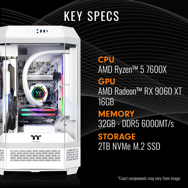 Thermaltake Gaming Desktop PC T3WT-B650-96X-LCS AMD Ryzen 5 7600X 32GB DDR5 2TB NVMe SSD AMD Radeon RX 9060 XT Windows 11 Home