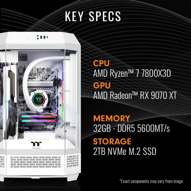 Thermaltake Gaming Desktop PC T3WT-B650-97X-LCS AMD Ryzen 7 7800X3D 32GB DDR5 2TB SSD AMD Radeon RX 9070 XT Windows 11 Home