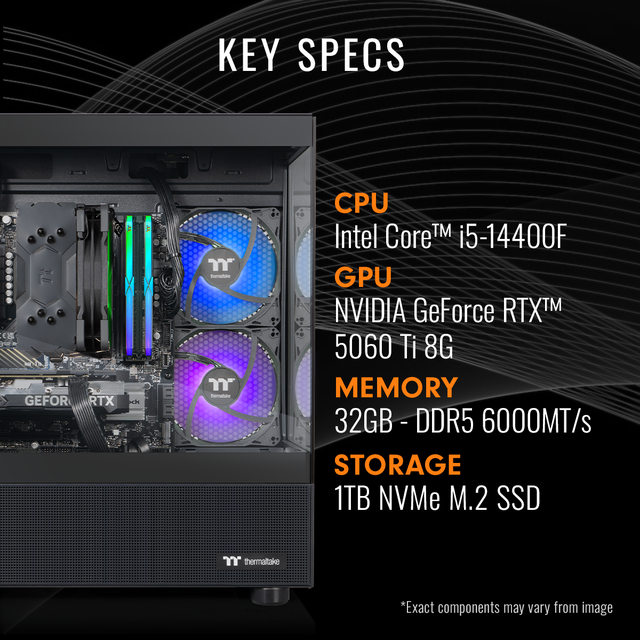 Thermaltake Gaming Desktop PC V17B-B760-56T-LCS Intel Core I5-14400F 32GB DDR5 1TB NVMe SSD GeForce RTX 5060 Ti Windows 11 Home