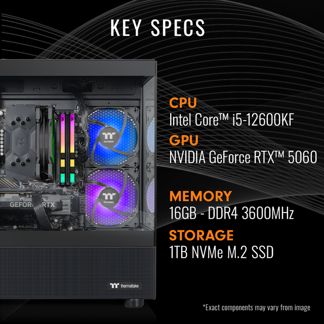Thermaltake Gaming Desktop PC V17B-B76R-560-LCS Intel Core I5-12600KF 16GB DDR4 1TB NVMe SSD GeForce RTX 5060 Windows 11 Home