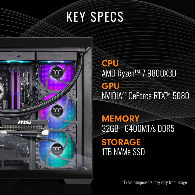 Thermaltake Gaming Desktop PC V38B-B850-580-LCS AMD Ryzen 7 9800X3D 32GB DDR5 1TB SSD GeForce RTX 5080 Windows 11 Home