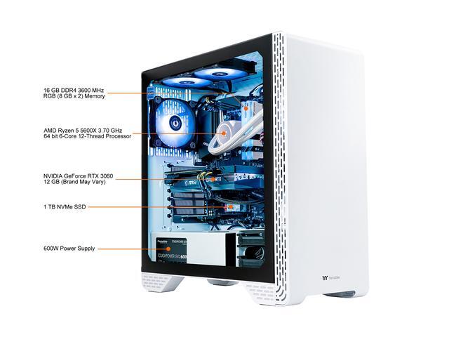 Thermaltake LCGS Glacier 360 Gaming Desktop (AMD Ryzen 5 5600X 6-core 16GB DDR4 3600MHz RGB Memory 1TB NVMe M.2 SSD NVIDIA GeForce RTX 3060 Win10 Home)