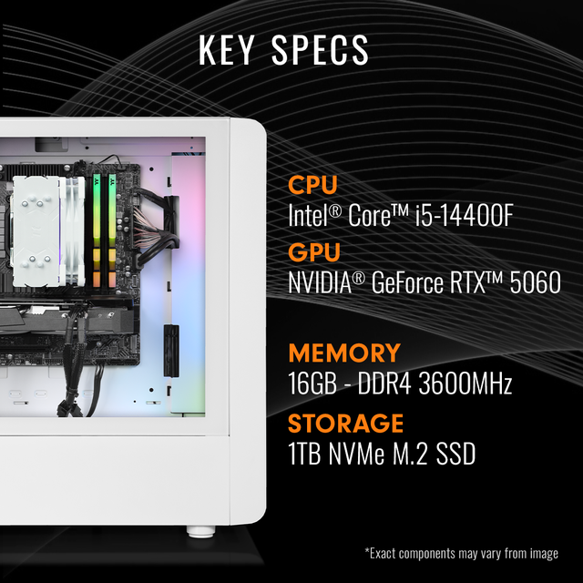 Thermaltake LCGS Quartz I1460 Gaming Desktop (Intel Core I5-14400F ToughRam DDR4 3600Mhz 16GB RGB Memory NVIDIA GeForce RTX 5060 1TB NVMe M.2 Wifi Windows 11) S2QT-B760-560-LCS