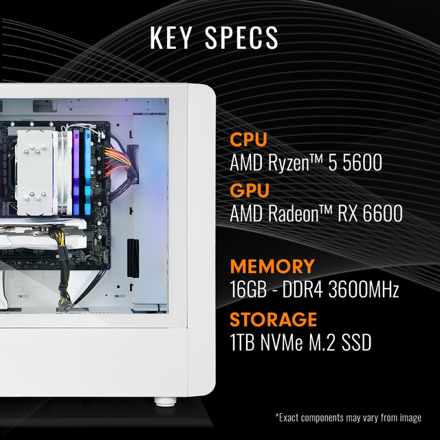 Thermaltake LCGS Quartz R66 Gaming Desktop (AMD Ryzen 5 5600 ToughRam DDR4 3600Mhz 16GB RGB Memory AMD Radeon RX 6600 1TB NVMe M.2 Wifi Windows 11) S2QT-B550-R66-LCS