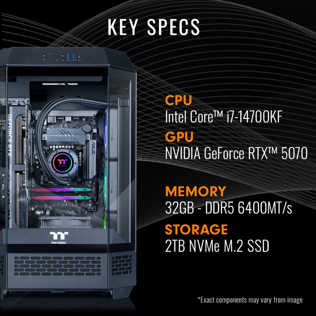 Thermaltake LCGS Reactor I1470 Gaming Desktop (Intel Core I9-14900KF 32GB 6000MT/s DDR5 RGB Memory NVIDIA GeForce RTX 5070 1TB NVMe M.2 WiFi Windows 11) T3BK-B760-570-LCS