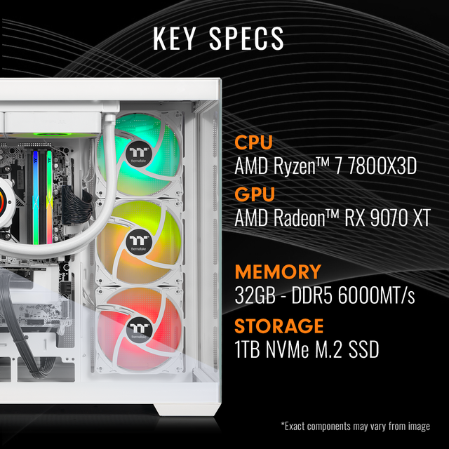 Thermaltake LCGS View 7897XS-380 Gaming Desktop (AMD Ryzen 7 7800X3D ToughRam 32GB DDR5 6000MT/s RGB Memory AMD Radeon RX 9070 XT 1TB NVMe M.2 WiFi Windows 11) V38S-B650-97X-LCS