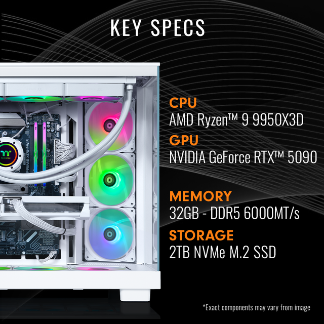 Thermaltake LCGS View 9590S-380XL Gaming Desktop (AMD Ryzen 9 9950X3D ToughRam 32GB DDR5 6000MT/s RGB Memory NVIDIA GeForce RTX 5090 2TB NVMe M.2 Wifi Windows 11) VXLS-X87S-590-LCS