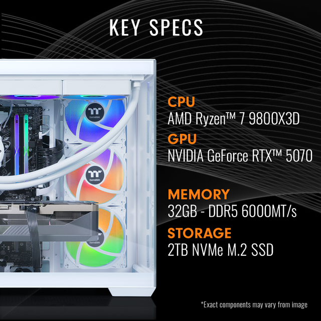 Thermaltake LCGS View 9870S-380 Gaming Desktop (AMD Ryzen 7 9800X3D ToughRam 32GB DDR5 6000MT/s RGB Memory NVIDIA GeForce RTX 5070 2TB NVMe M.2 Wifi Windows 11) V38S-B850-570-LCS