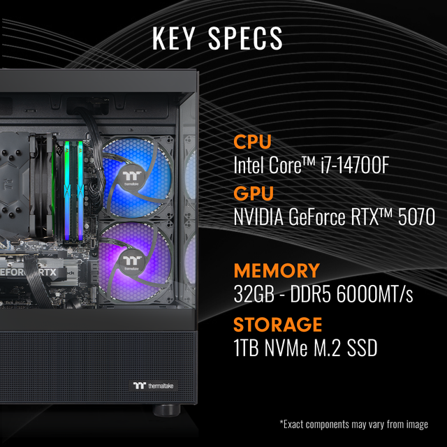 Thermaltake LCGS View I1470-170 Gaming Desktop (Intel Core I7-14700F ToughRam 32GB DDR5 6000MT/s RGB Memory NVIDIA GeForce RTX 5070 1TB NVMe M.2 Wifi Windows 11) V17B-B760-570-LCS