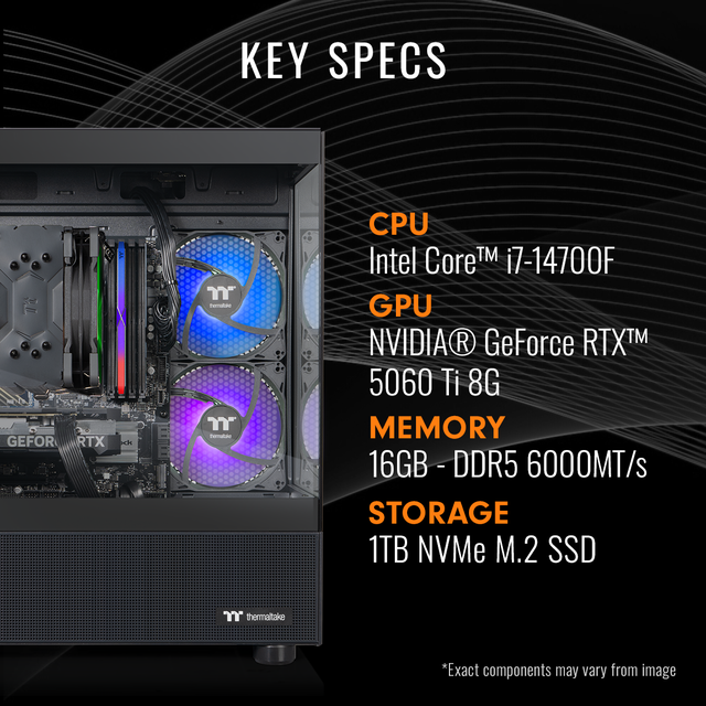 Thermaltake LCGS View I560T-170 Gaming Desktop (Intel Core I7-14700F ToughRam 16GB DDR5 6000MT/s RGB Memory NVIDIA GeForce RTX 5060 Ti 8G 1TB NVMe M.2 Wifi Windows 11) V17B-B76B-56T-LCS