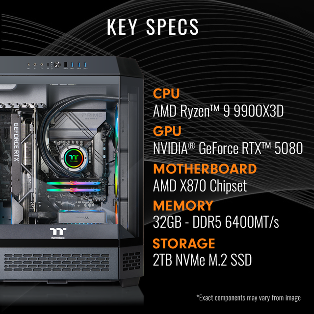 Thermaltake Reactor 9080 Gaming Desktop (AMD Ryzen 9 9900X3D ToughRam 32GB DDR5 6400MT/s RGB Memory NVIDIA GeForce RTX 5080 2TB NVMe M.2 Wifi Windows 11) T6BK-X87B-580-LCS