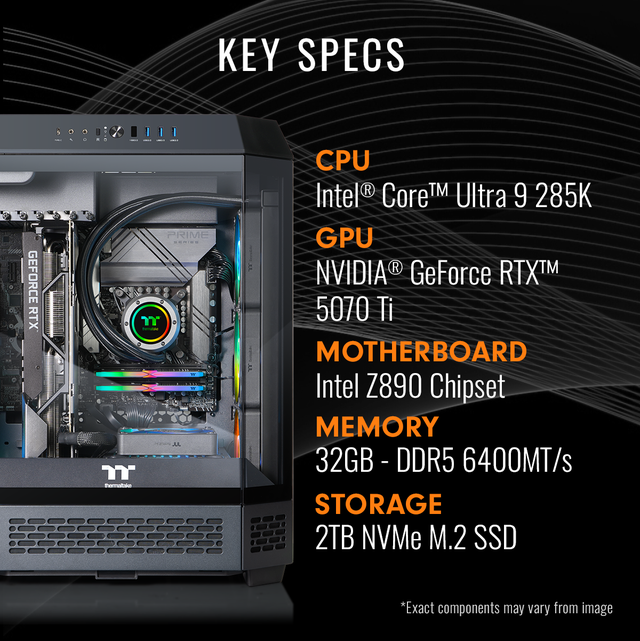 Thermaltake Reactor U2870T Gaming Desktop (Intel Core Ultra 9 285K ToughRam 32GB DDR5 6400MT/s RGB Memory NVIDIA GeForce RTX 5070 Ti 2TB NVMe M.2 Wifi Windows 11) T6BK-Z890-57T-LCS