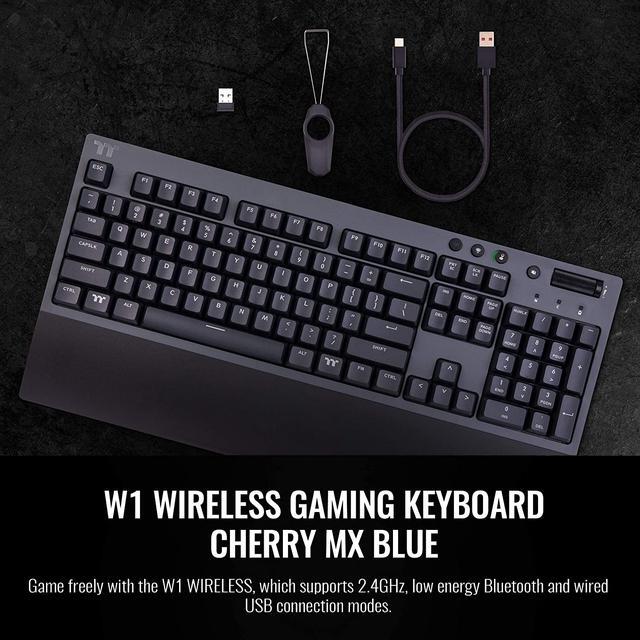 Thermaltake W1 Wireless Gaming Keyboard Cherry MX Blue 2.4GH Per Minute Bluetooth 4.2 Low Energy Technology USB Type-C Connection. GKB-WOW-BLSNUS-01