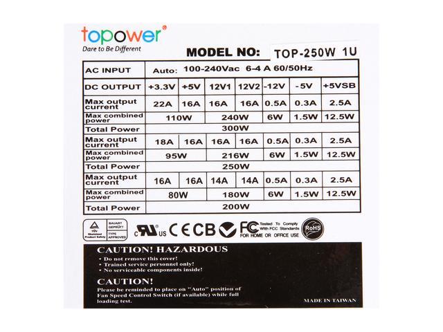 TOPOWER TOP-250W1U 20+4Pin 250W Single Server Power Supply