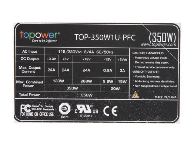 TOPOWER TOP-350W1U-PFC 20+4Pin 350W Single Server Power Supply