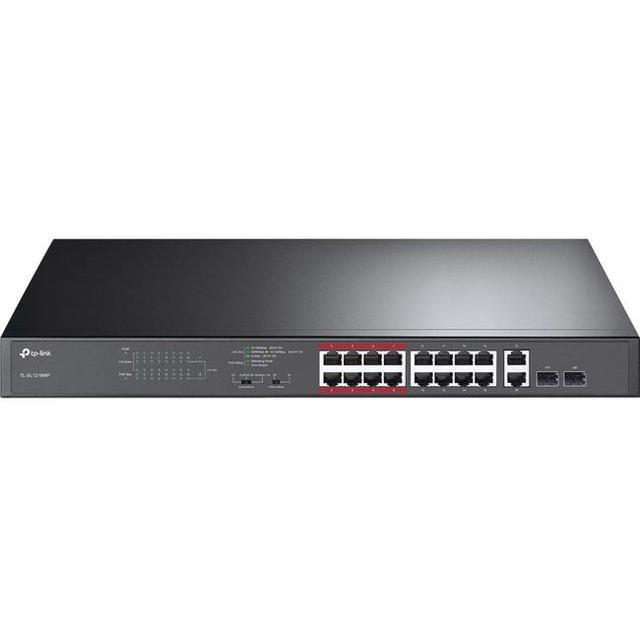 TP-Link 16 Port 10/100Mbps Fast Ethernet PoE Switch 16 PoE+ Ports 194W W/ 2 Uplink Gigabit Ports + 2 Combo SFP Slots Plug & Play Lifetime Protection Extend Mode Priority Mode (TL-SL1218MP)