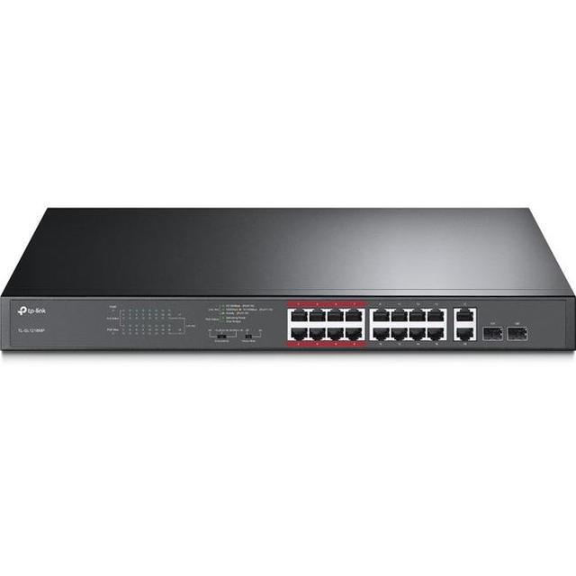 TP-Link 16 Port 10/100Mbps Fast Ethernet PoE Switch 16 PoE+ Ports 194W W/ 2 Uplink Gigabit Ports + 2 Combo SFP Slots Plug & Play Lifetime Protection Extend Mode Priority Mode (TL-SL1218MP)