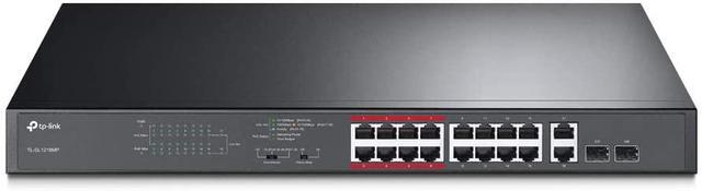 TP-Link 16 Port 10/100Mbps Fast Ethernet PoE Switch 16 PoE+ Ports 194W W/ 2 Uplink Gigabit Ports + 2 Combo SFP Slots Plug & Play Lifetime Protection Extend Mode Priority Mode (TL-SL1218MP)