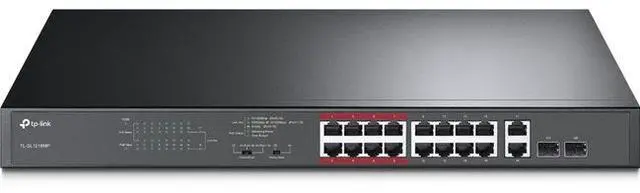 TP-Link 16 Port 10/100Mbps Fast Ethernet PoE Switch 16 PoE+ Ports 194W w/ 2 Uplink Gigabit Ports + 2 Combo SFP Slots Plug & Play Lifetime Protection Extend Mode Priority Mode (TL-SL1218MP)
