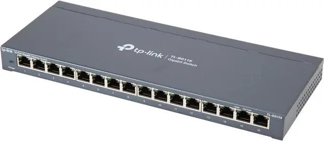 TP-Link 16 Port Gigabit Ethernet Network Switch Desktop/ Wall-Mount Fanless Sturdy Metal w/ Shielded Ports Traffic Optimization Unmanaged Limited Lifetime Protection (TL-SG116)