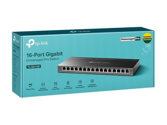 TP-Link 16 Port Gigabit Switch Easy Smart Managed Plug & Play Lifetime Protection Desktop/Wall-Mount Sturdy Metal W/Shielded Ports Support QoS Vlan IGMP And Link Aggregation (TL-SG116E)