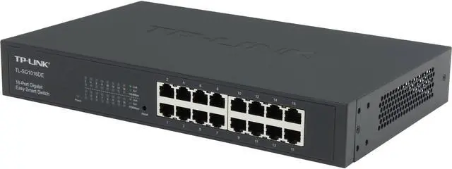 TP-Link 16 Port Gigabit Switch Easy Smart Managed Plug & Play Lifetime Protection Desktop/Rackmount Sturdy Metal w/ Shielded Ports Support QoS Vlan IGMP & Link Aggregation (TL-SG1016DE)