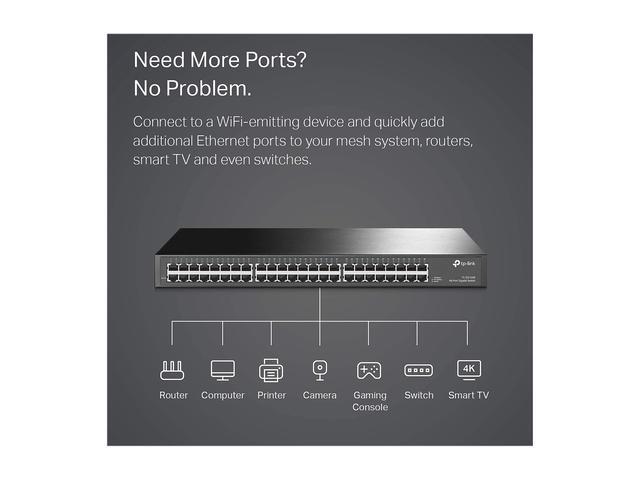 TP-Link 48 Port Gigabit Ethernet Switch Plug And Play Sturdy Metal W/ Shielded Ports Rackmount Fanless Lifetime Protection Traffic Optimization Unmanaged (TL-SG1048)