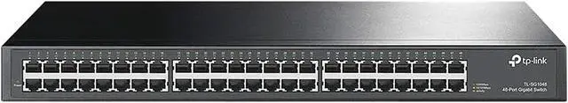 TP-Link 48 Port Gigabit Ethernet Switch Plug and Play Sturdy Metal w/ Shielded Ports Rackmount Fanless Lifetime Protection Traffic Optimization Unmanaged (TL-SG1048)