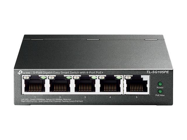 TP-Link 5 Port Gigabit PoE Switch 4 PoE+ Port 65W Easy Smart Plug & Play Limited Lifetime Protection Shielded Ports Support QoS VLAN IGMP And Link Aggregation (TL-SG105PE)