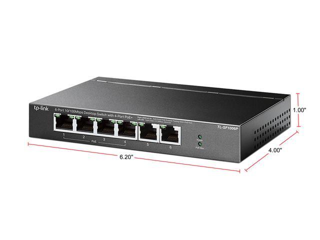 TP-Link 6 Port Fast Ethernet 10/100Mbps PoE Switch 4 PoE+ Ports 67W Plug & Play Sturdy Metal W/Shielded Ports Limited Lifetime Protection Extend Mode Priority Mode (TL-SF1006P)