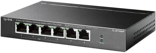 TP-Link 6 Port Fast Ethernet 10/100Mbps PoE Switch 4 PoE+ Ports 67W Plug & Play Sturdy Metal w/Shielded Ports Limited Lifetime Protection Extend Mode Priority Mode (TL-SF1006P)