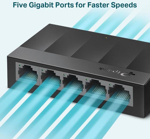 TP-Link Litewave 5 Port Gigabit Ethernet Switch Desktop Ethernet Splitter Plastic Case Unshielded Network Switch Plug & Play Fanless Quiet Unmanaged (LS1005G)