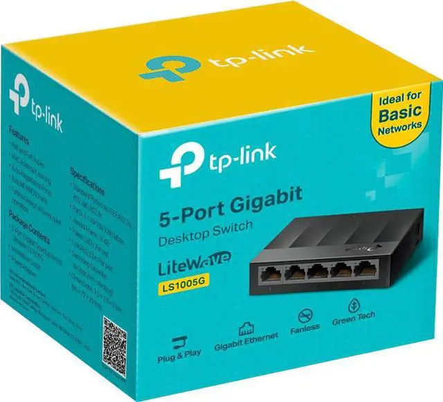 TP-Link Litewave 5 Port Gigabit Ethernet Switch Desktop Ethernet Splitter Plastic Case Unshielded Network Switch Plug & Play Fanless Quiet Unmanaged (LS1005G)