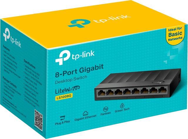 TP-Link Litewave 8 Port Gigabit Ethernet Switch Desktop Ethernet Splitter Plastic Case Unshielded Network Switch Plug & Play Fanless Quiet Unmanaged (LS1008G)