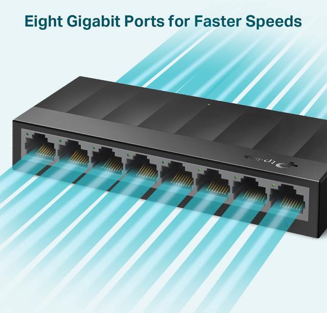 TP-Link Litewave 8 Port Gigabit Ethernet Switch Desktop Ethernet Splitter Plastic Case Unshielded Network Switch Plug & Play Fanless Quiet Unmanaged (LS1008G)