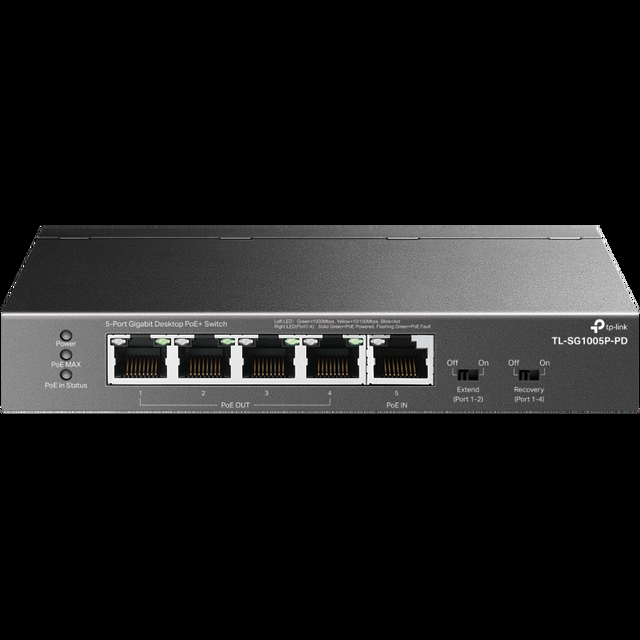TP-Link TL-SG1005P-PD Unmanaged 5-Port Gigabit Desktop PoE+ Switch With 1-Port PoE++ In And 4-Port PoE+Out