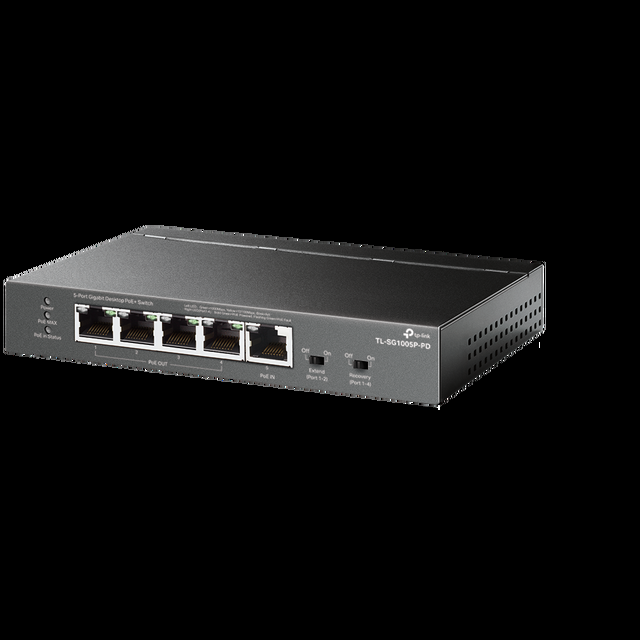 TP-Link TL-SG1005P-PD Unmanaged 5-Port Gigabit Desktop PoE+ Switch With 1-Port PoE++ In And 4-Port PoE+Out