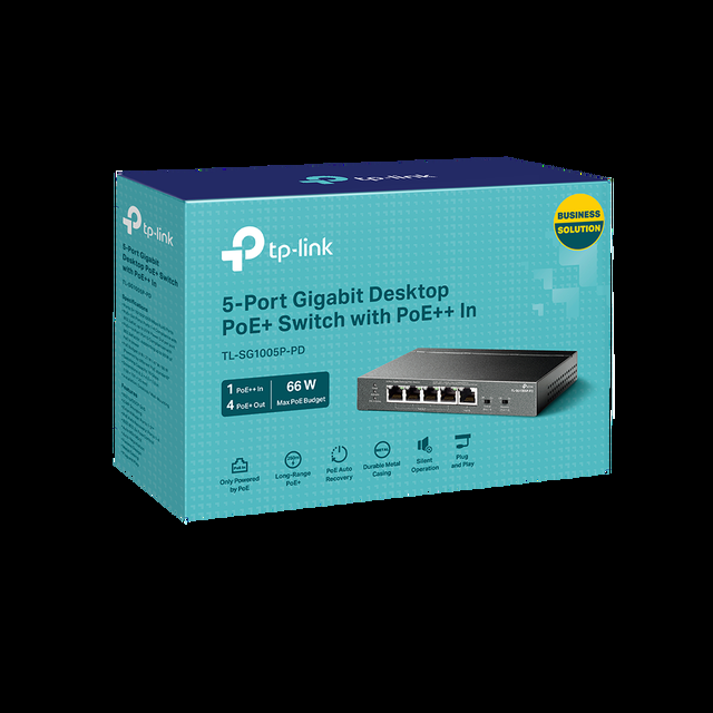 TP-Link TL-SG1005P-PD Unmanaged 5-Port Gigabit Desktop PoE+ Switch With 1-Port PoE++ In And 4-Port PoE+Out