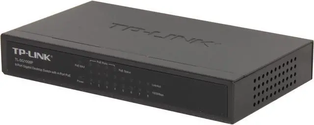 TP-Link TL-SG1008P V4 8 Port Gigabit PoE Switch 4 PoE+ Ports 64W Desktop Plug & Play Sturdy Metal w/ Shielded Ports Fanless Limited Lifetime Protection QoS & IGMP Snooping Unmanaged