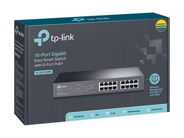 TP-Link TL-SG1016PE V3 16 Port Gigabit PoE Switch Easy Smart Managed 8 PoE+ Ports 150W Plug & Play Sturdy Metal W/ Shielded Ports QoS Vlan IGMP & LAG Limited Lifetime Protection
