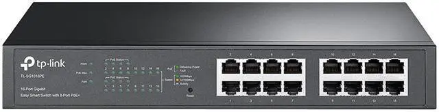 TP-Link TL-SG1016PE V3 16 Port Gigabit PoE Switch Easy Smart Managed 8 PoE+ Ports 150W Plug & Play Sturdy Metal w/ Shielded Ports QoS Vlan IGMP & LAG Limited Lifetime Protection